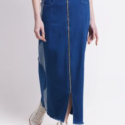SUMAVI-FASHION Colurblocked Denim Straight Midi Skirts-image-96