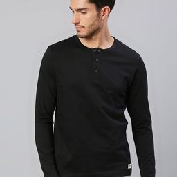 Dennis Lingo Men Black Henley Neck Pure Cotton T-shirt-image-34