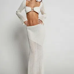 LULU & SKY Self Design Sweetheart Neck Crop Top With Mermaid Maxi Skirt-picture-11