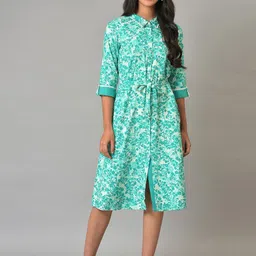AURELIA Floral Printed Roll Up Sleeves Shirt Style Dress-picture-14