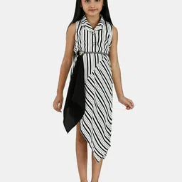 Peppermint Girls Black & Off White Striped Satin Shirt Dress-picture-10