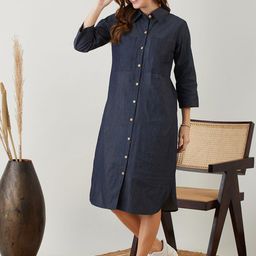 The Kaftan Company Polka Dots Printed Cotton Shirt Style Midi Dress-image-63