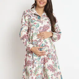 angloindu Paisley Printed Maternity Shirt Dress-image-61