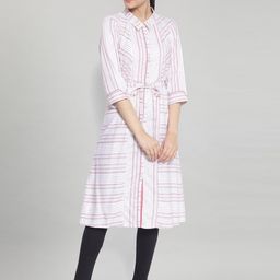 AURELIA White & Pink Striped Shirt Dress With Waist Tie Up-image-38