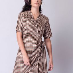 FabAlley Brown Checked Crepe Dress-image-30