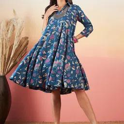 InWeave Floral Printed Shirt Collar A-Line Dress-image-53
