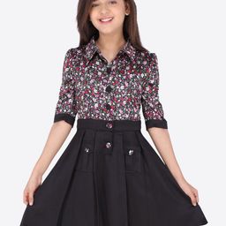 CUTECUMBER Black Floral Satin Shirt Dress-image-10