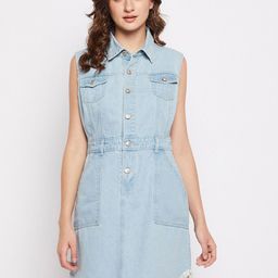 Madame Shirt Collar Pocket Details Cotton Shirt Dress-image-28