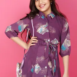 V-Mart Girls Abstract Printed Georgette Shirt Dress-picture-14