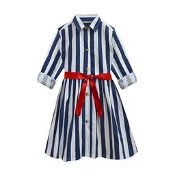 a.t.u.n. A T U N Navy Blue & White Pure Cotton Striped Shirt Dress-picture-37