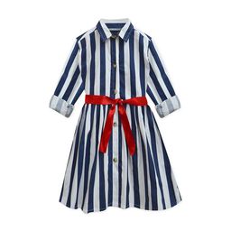 A T U N Navy Blue & White Striped Pure Cotton Shirt Dress-image-53