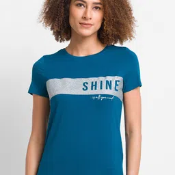 SPYKAR Women Blue Typography Printed Applique T-shirt-picture-15