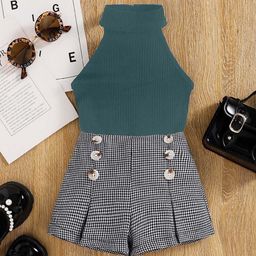 DEL LUNA Girls Halter Neck Sleeveless Top with Shorts-image-60
