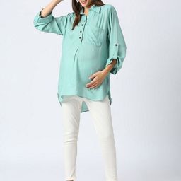 Mom For Sure by Ketki Dalal Shirt Collar Longline Maternity Top-image-68