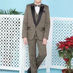 BAESD Boys Checked Single Breasted Four Piece Silk Cotton Party Suit-image-24