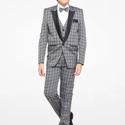 Jeetethnics Boys Grey Checked Suit with Waistcoat & Shirt-image-38