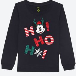YK Disney Girls Black Cotton Christmas Minnie Glitter Effect Printed Sweatshirt-image-91
