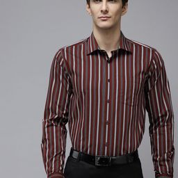 Blackberrys Men Maroon Striped India Slim Fit Formal Shirt-image-60