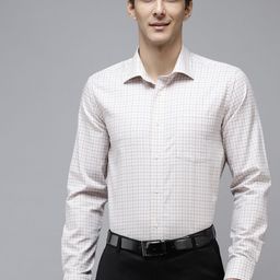 Blackberrys Men Off White India Slim Fit Grid Tattersall Checked Formal Shirt-image-2