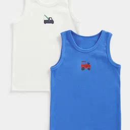 mothercare Boys Pack of 2 Solid White & Blue Pure Cotton Innerwear Vests-picture-18