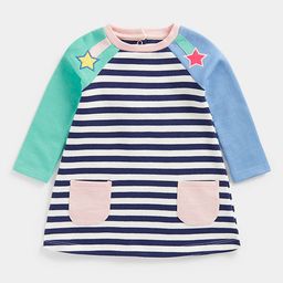 mothercare Girls Navy Blue & White Striped Pure Cotton A-Line Dress-image-35
