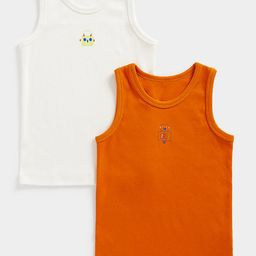 mothercare Boys Pack of 2 Solid White & Orange Pure Cotton Innerwear Vests-image-27
