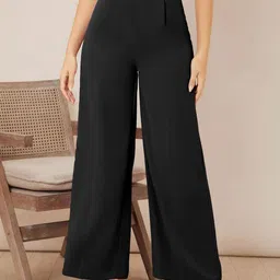 CURVE BY KOTTY Women Relaxed Straight Leg High-Rise Easy Wash Pleated Trouser-12