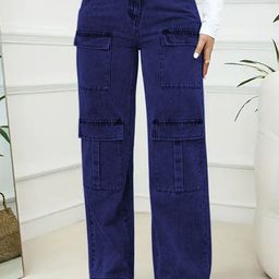 Moda Rapido Women High-Rise Cargo Styles Jeans-picture-11
