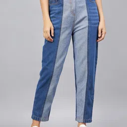 Orchid Blues Women High-Rise Whiskers & Chevrons Striped Cotton Jeans-picture-10