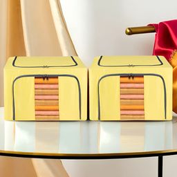 Kuber Industries Yellow 2 Pieces Steel Frame Waterproof Cloth Drawer Organiser 24 Liter-image-50
