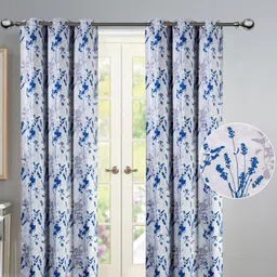 Deco Window Blue & Grey Set of 2 Floral Room Darkening Door Curtain-27