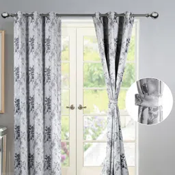 Deco Window Grey Set of 2 Floral Room Darkening Door Curtain-9