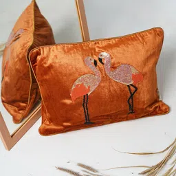 Folkstorys Rust & Gold-Toned Ethnic Motifs Velvet Rectangle Cushion Covers-picture-37