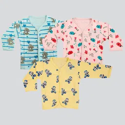 Mojua Infants Pack Of 3 Conversational Printed V-Neck Bio Finish Cotton T-shirt-2