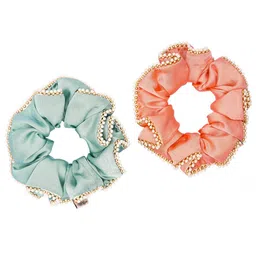 HAIR DRAMA COMPANY Women Pack of 2 Peach-Coloured & Green Embellished Ponytail Holders-5