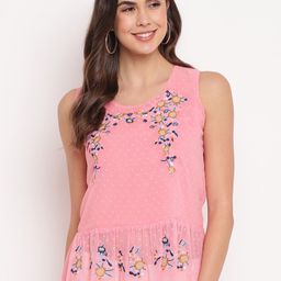 Mayra Pink Floral Embroidered Regular Top-image-48
