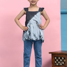Maaesa Girls Tie & Dye Printed Gathered Peplum Top-44