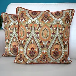 TARA- Sparkling Homes Green & Maroon Set of 2 Embroidered Square Cushion Covers-19