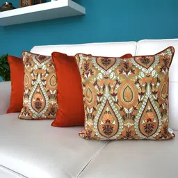 TARA- Sparkling Homes Green & Red Set of 4 Embroidered Square Cushion Covers-0