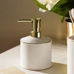 Pure Home and Living White & Gold-Toned Ribbed Porcelain Soap Dispenser-image-64