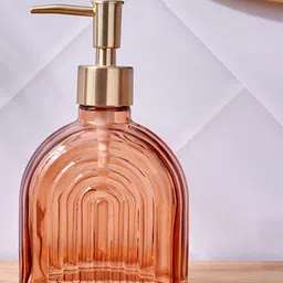 Home Centre Brown & Gold-Toned Textured Glass Soap Dispenser-17