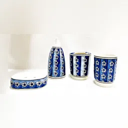 Your Local Store Blue & White 4 Pieces Floral Printed Ceramic Bathroom Accessories Set-26