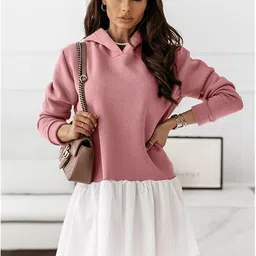 StyleCast Pink Colourblocked Hooded Cuffed Sleeves Drop-Waist Dress-picture-21