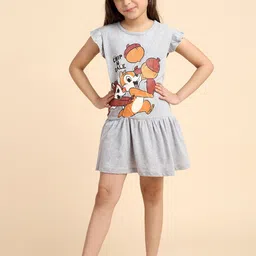 YK Girls Graphic Printed Cap Sleeves Drop-Waist Dress-image-33