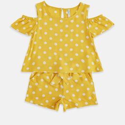 Pantaloons Junior Girls Mustard Printed Top with Shorts-picture-26