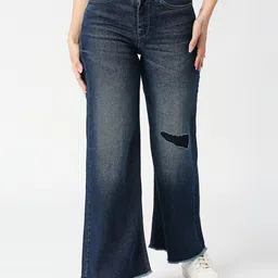 Pepe Jeans Women Wide Leg High-Rise Low Distress Light Fade Stretchable Jeans-picture-1