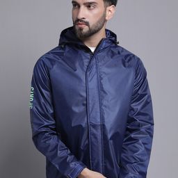 HOUSE OF VEDAS Men Navy Blue Checked Windcheater and Water Resistant Outdoor Sporty Jacket-image-50