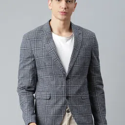 Matinique Men Grey & White Checked Single-Breasted Slim-Fit Blazer-57