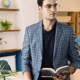 Louis Philippe Men Checked Single-Breasted Slim-Fit Blazer-35