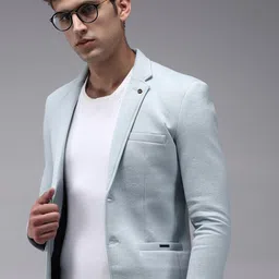 SHOWOFF Men Blue Solid Single-Breasted Regular-Fit Blazer-image-27